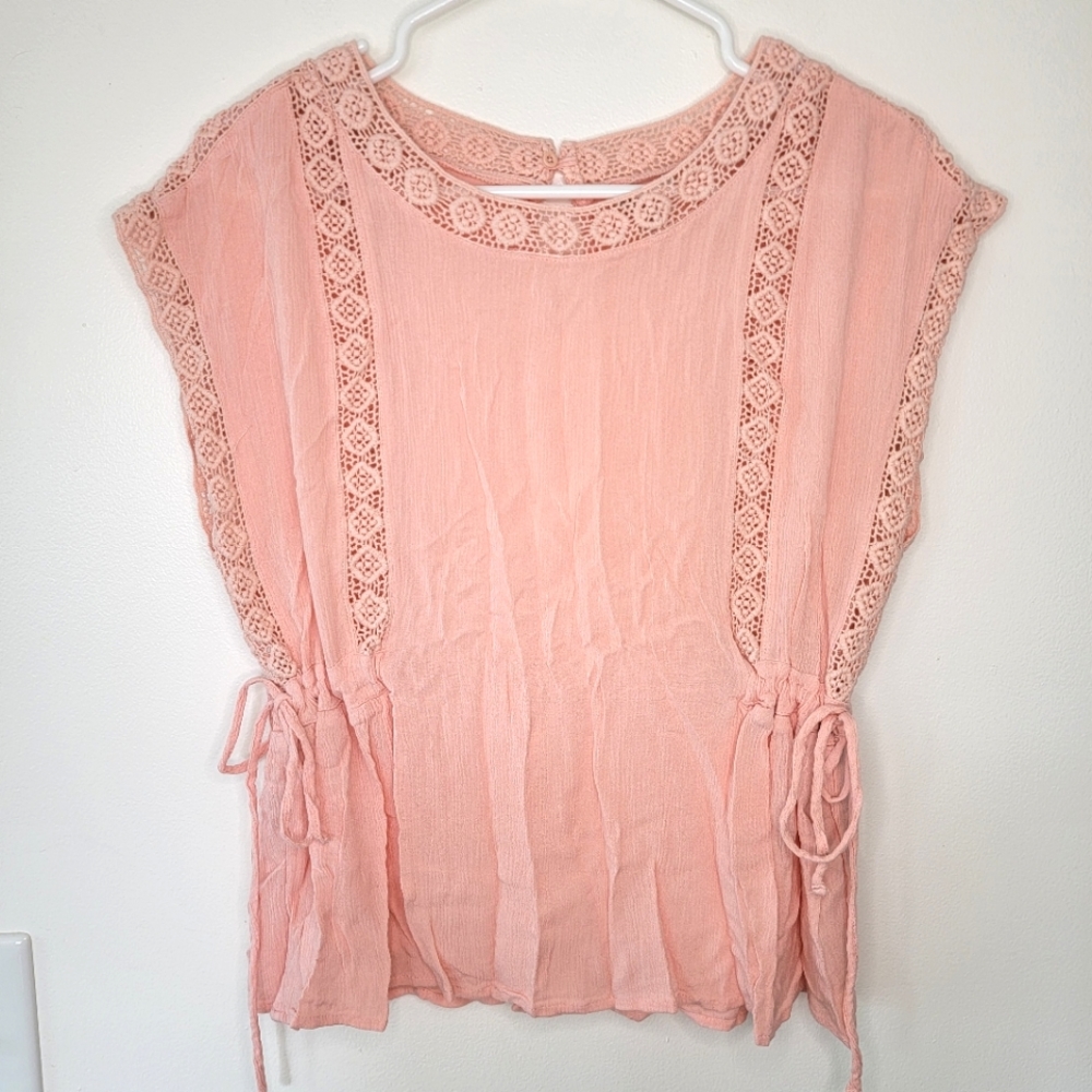 C EST 1946 Cato Crochet Sleeveless top Pink Sz Md cinched waist blouse women's
